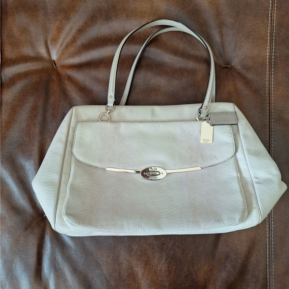 Coach Madison Lizard Embossed Leather Shoulder Bag Ivory Beige 25236 Rare